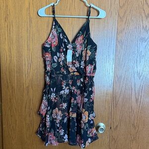 NWT Floral Black Dress with Ruffle Hem